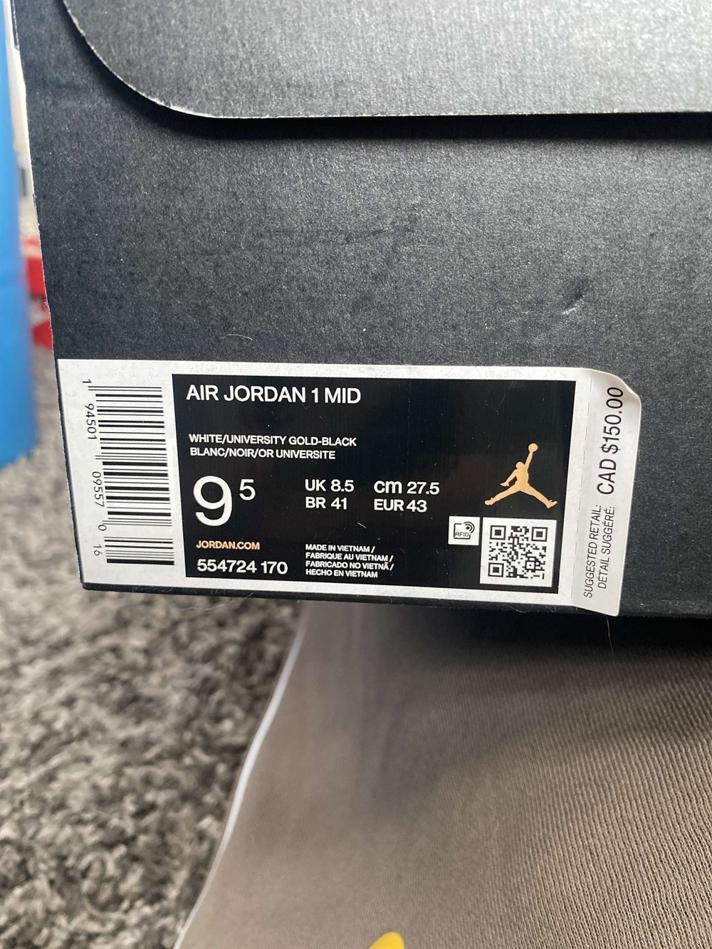 Jordan Air Jordan 1 Mid White/Gold/Black